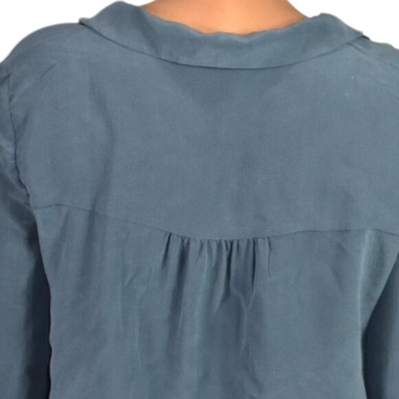 Wrap London Silk Blouse Blue Top Loose Fit Collared Tunic Shirt Muted Neutral 10 - Picture 5 of 16